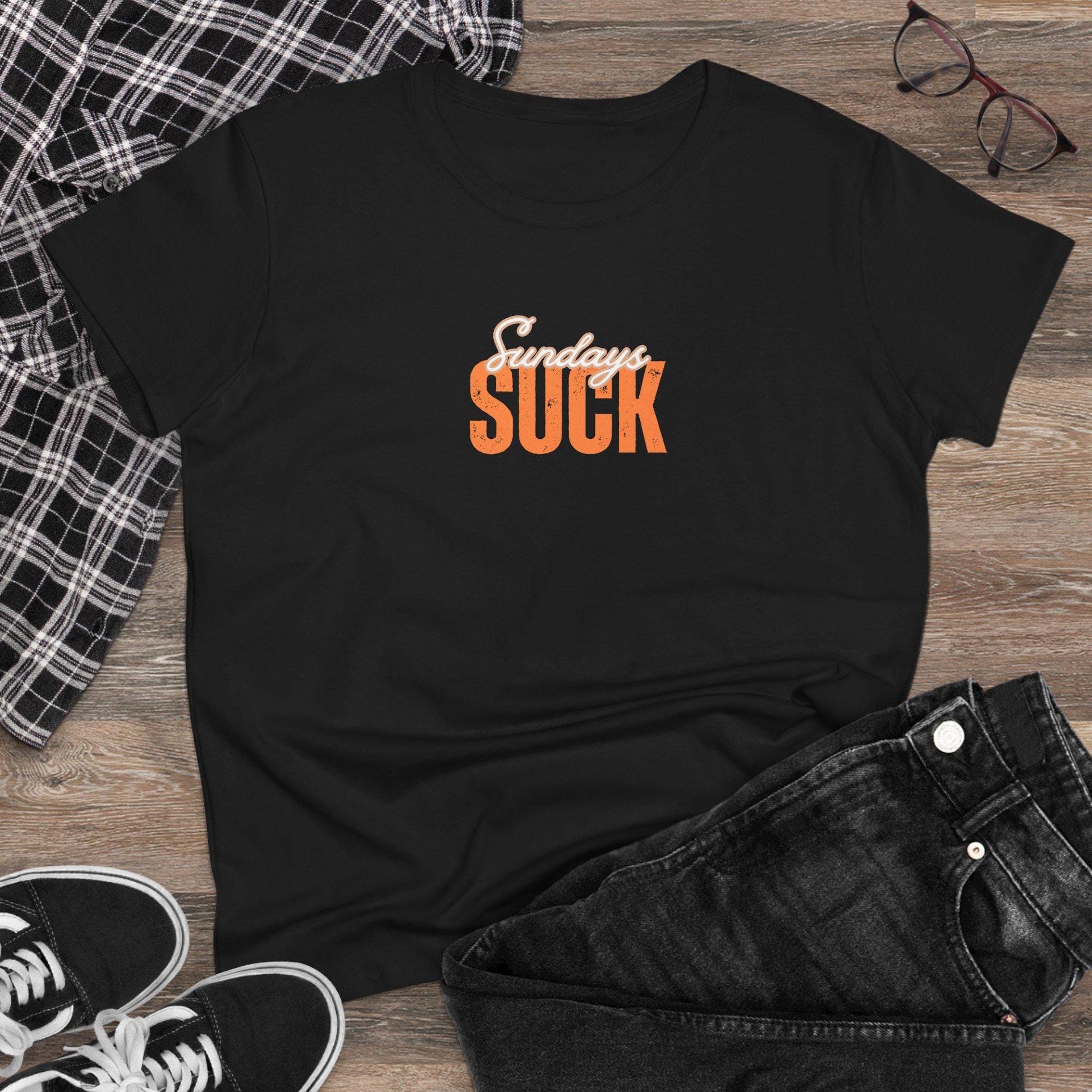 Sundays Suck T-Shirt,Beachwear, Gift for Her, Fun Summer Style,Relaxed Fit, Bride Tee, Mom Gift, Grad Gift, Cropped Tee, Baby Tee, Wifey Tee
