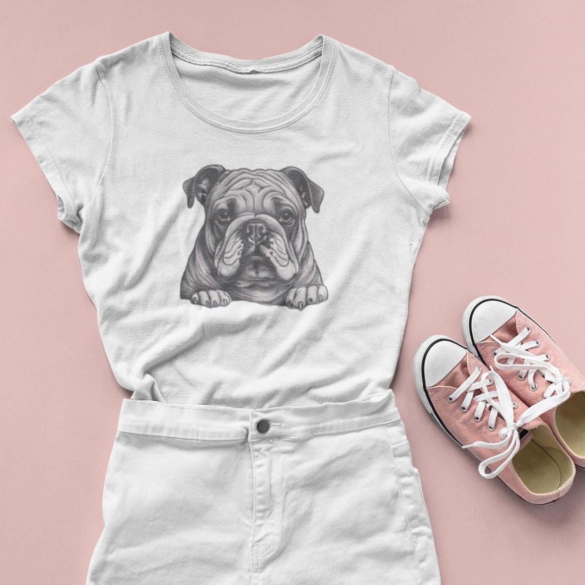 Bulldog Women's Baby Tee - Cute Pet Lover T-Shirt, Bulldog Shirt for Women, Puppy Graphic Tee, Dog Mom Gift, Animal Lover Top,Mom Day Gift