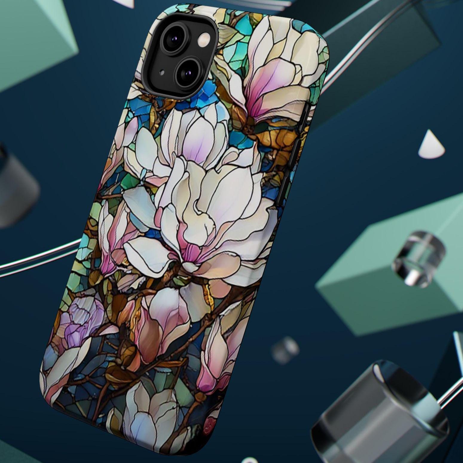 iPhone MAG Stylish Phone Case, Gift for Her, Magnolia Floral Design, Magnetic Tough Case, Spring Decor, Unique Accessory, Phone Protector