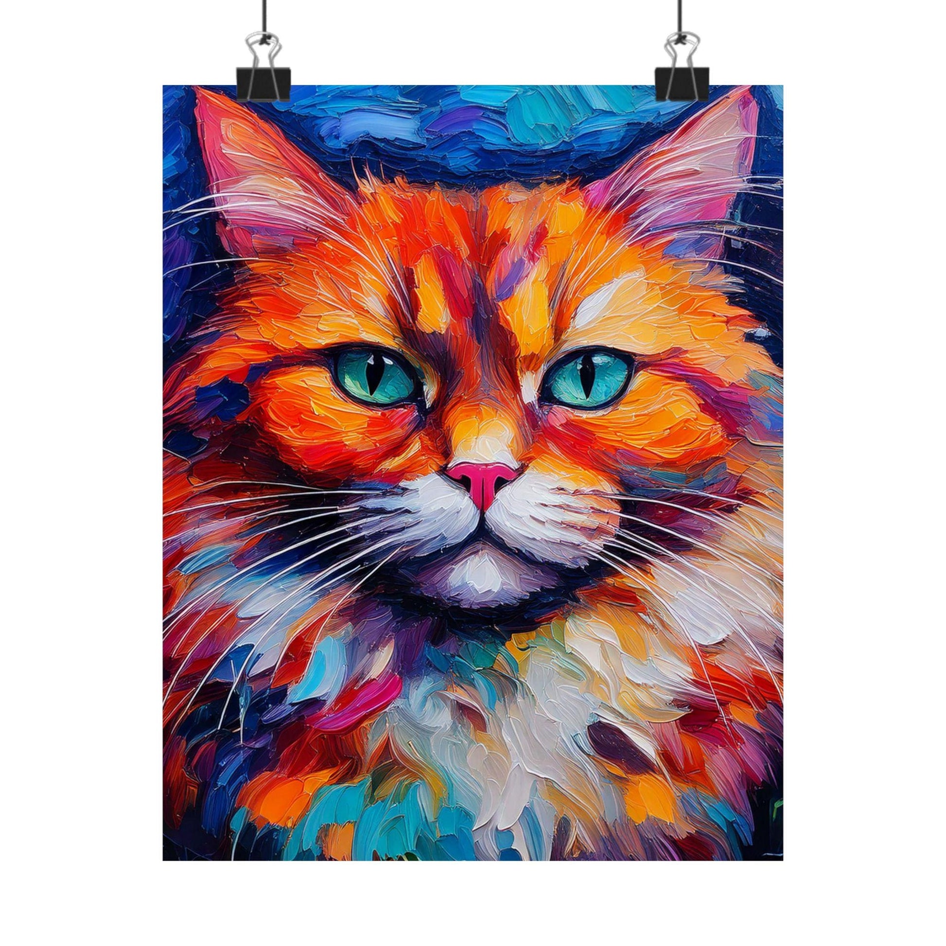 Fashion Fun Cat Vertical Posters, Unisex Neon Design - Matte Wall Art, Room Decor, Cat Lover Gift, Unique Home Decoration, Animal Art Print