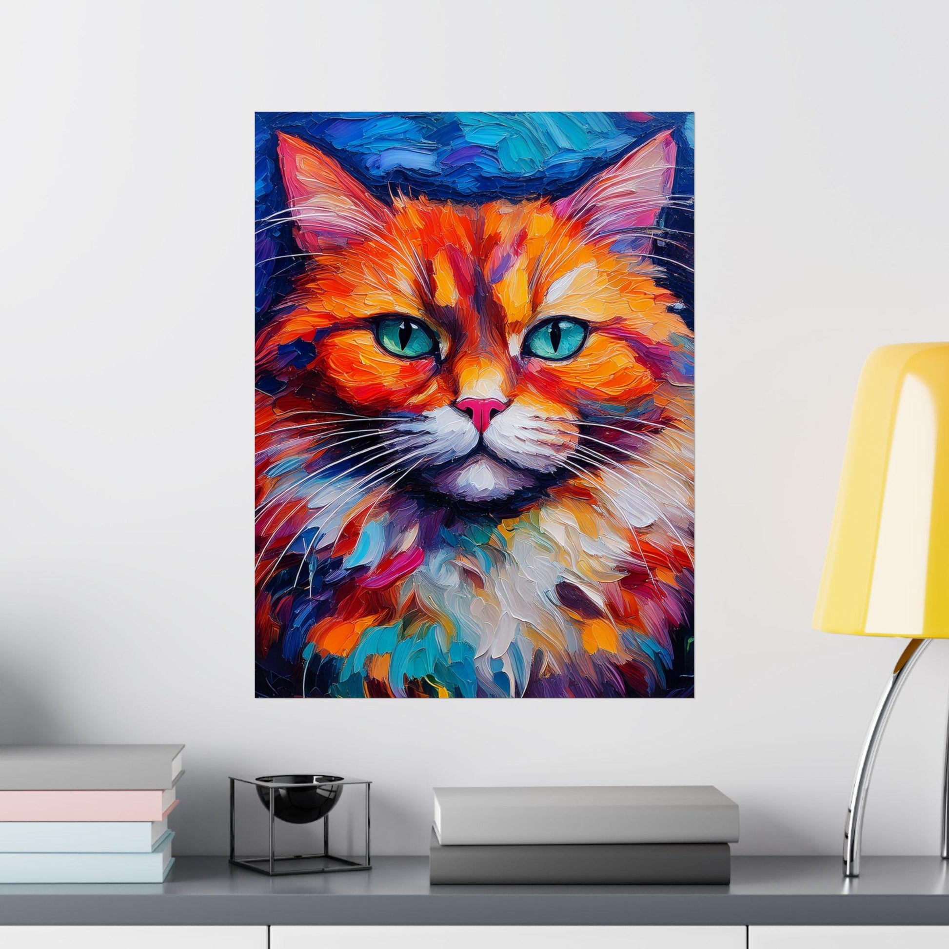 Fashion Fun Cat Vertical Posters, Unisex Neon Design - Matte Wall Art, Room Decor, Cat Lover Gift, Unique Home Decoration, Animal Art Print