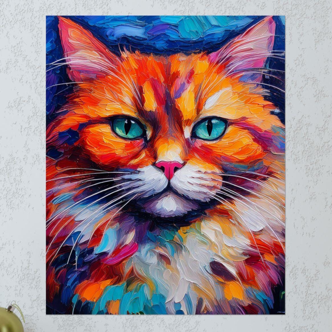 Fashion Fun Cat Vertical Posters, Unisex Neon Design - Matte Wall Art, Room Decor, Cat Lover Gift, Unique Home Decoration, Animal Art Print