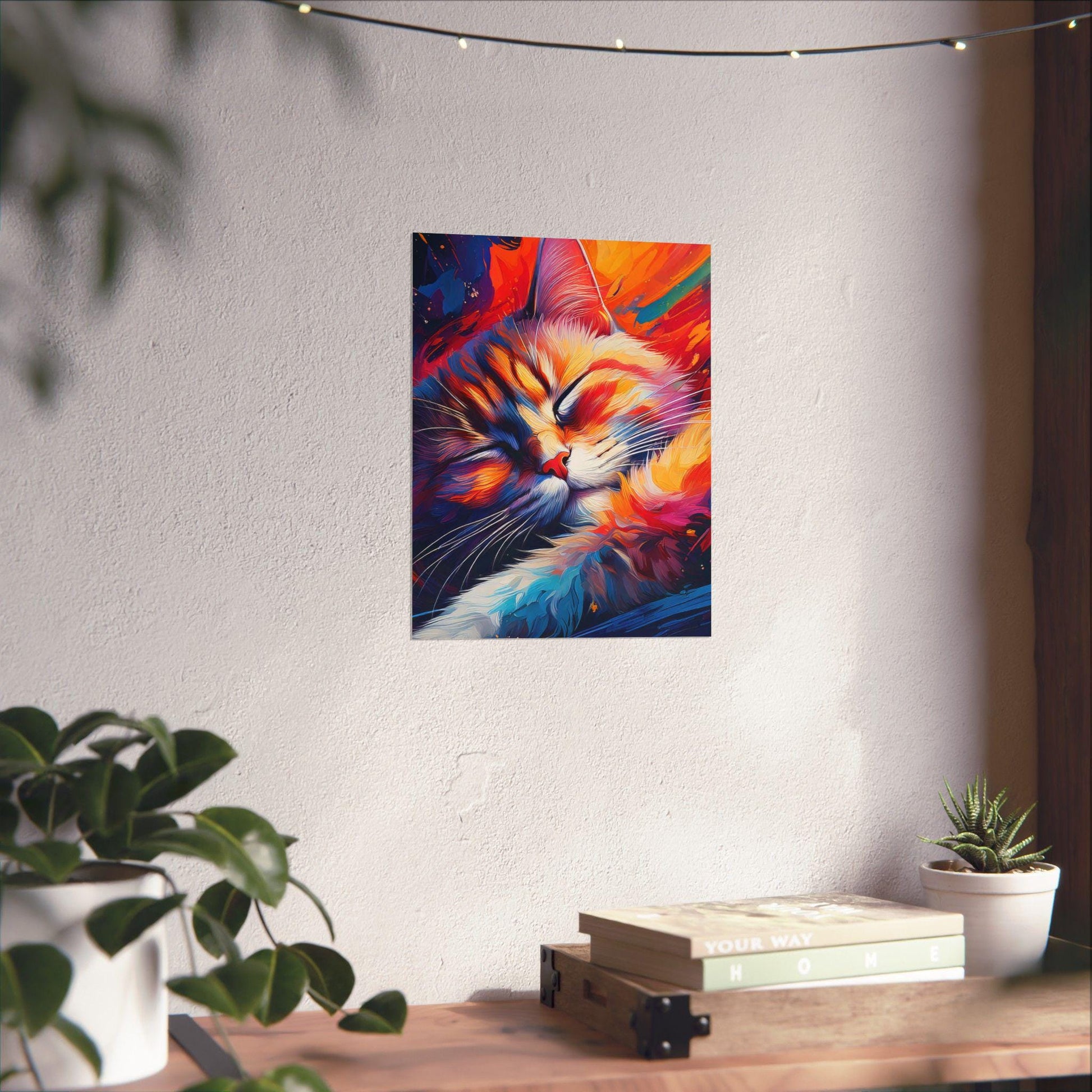 Sleepy Kitty Vertical Poster, Cat Lover Wall Art, Minimalist Feline Decor, Matte Print for Bedroom, Cute Kitten Artwork, Animal Poster Gift,