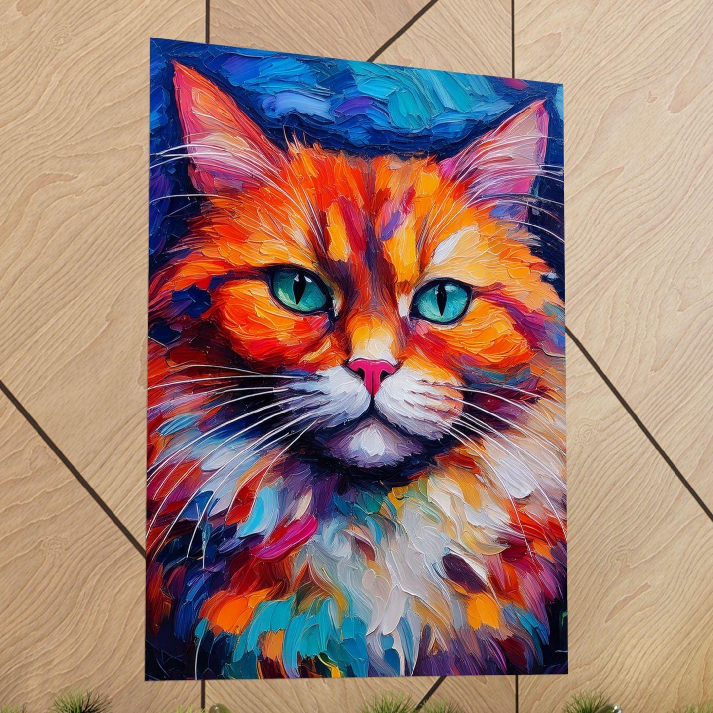 Fashion Fun Cat Vertical Posters, Unisex Neon Design - Matte Wall Art, Room Decor, Cat Lover Gift, Unique Home Decoration, Animal Art Print