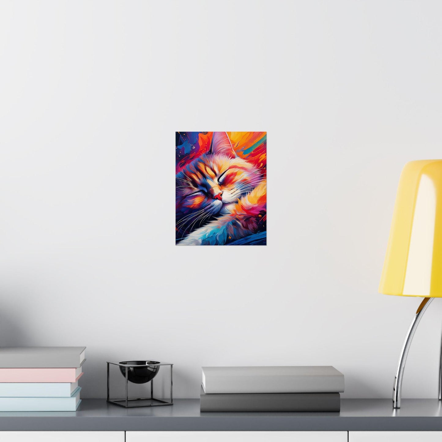 Sleepy Kitty Vertical Poster, Cat Lover Wall Art, Minimalist Feline Decor, Matte Print for Bedroom, Cute Kitten Artwork, Animal Poster Gift,