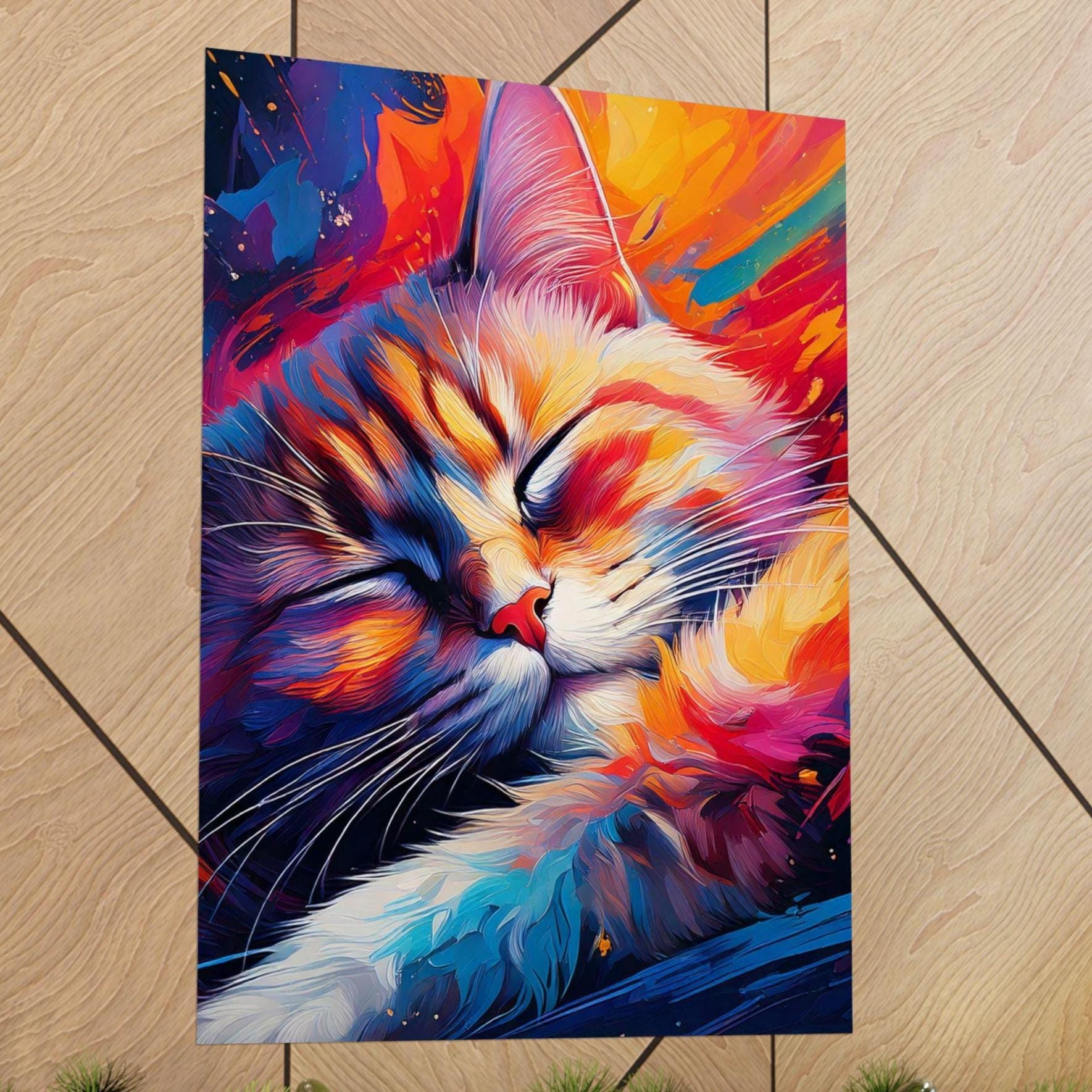 Sleepy Kitty Vertical Poster, Cat Lover Wall Art, Minimalist Feline Decor, Matte Print for Bedroom, Cute Kitten Artwork, Animal Poster Gift,