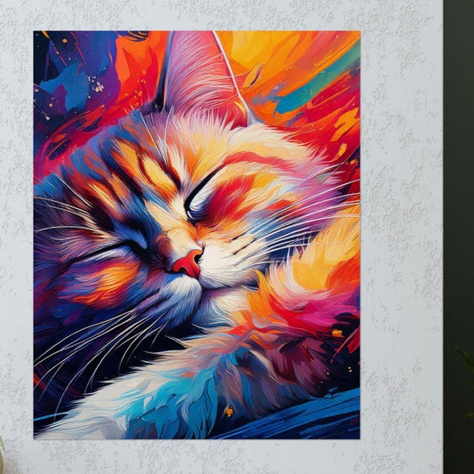 Sleepy Kitty Vertical Poster, Cat Lover Wall Art, Minimalist Feline Decor, Matte Print for Bedroom, Cute Kitten Artwork, Animal Poster Gift,