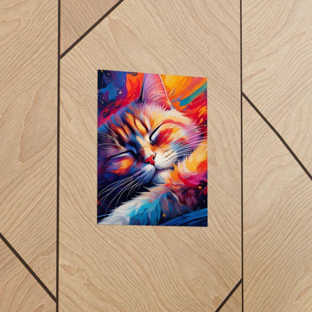 Sleepy Kitty Vertical Poster, Cat Lover Wall Art, Minimalist Feline Decor, Matte Print for Bedroom, Cute Kitten Artwork, Animal Poster Gift,