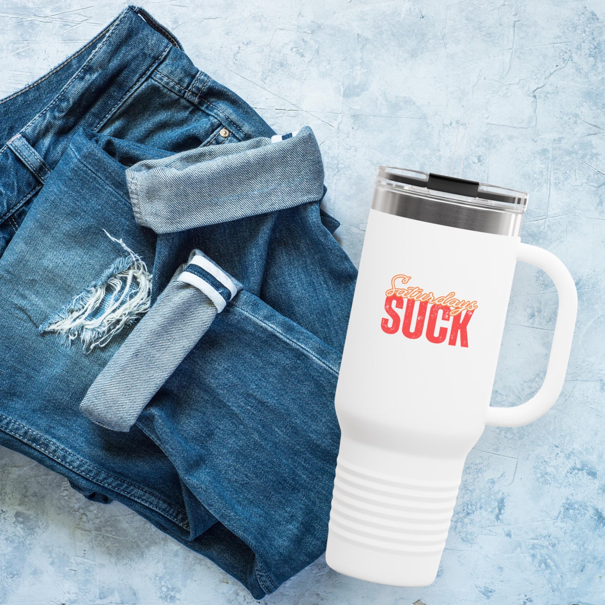 Saturdays SUCK Insulated Travel Mug, 40oz - Coffee Lovers Gift,Road Trip Cup, Humor Travel Mug, Gifts for Friends,Birthday Gift,Breakup Gift