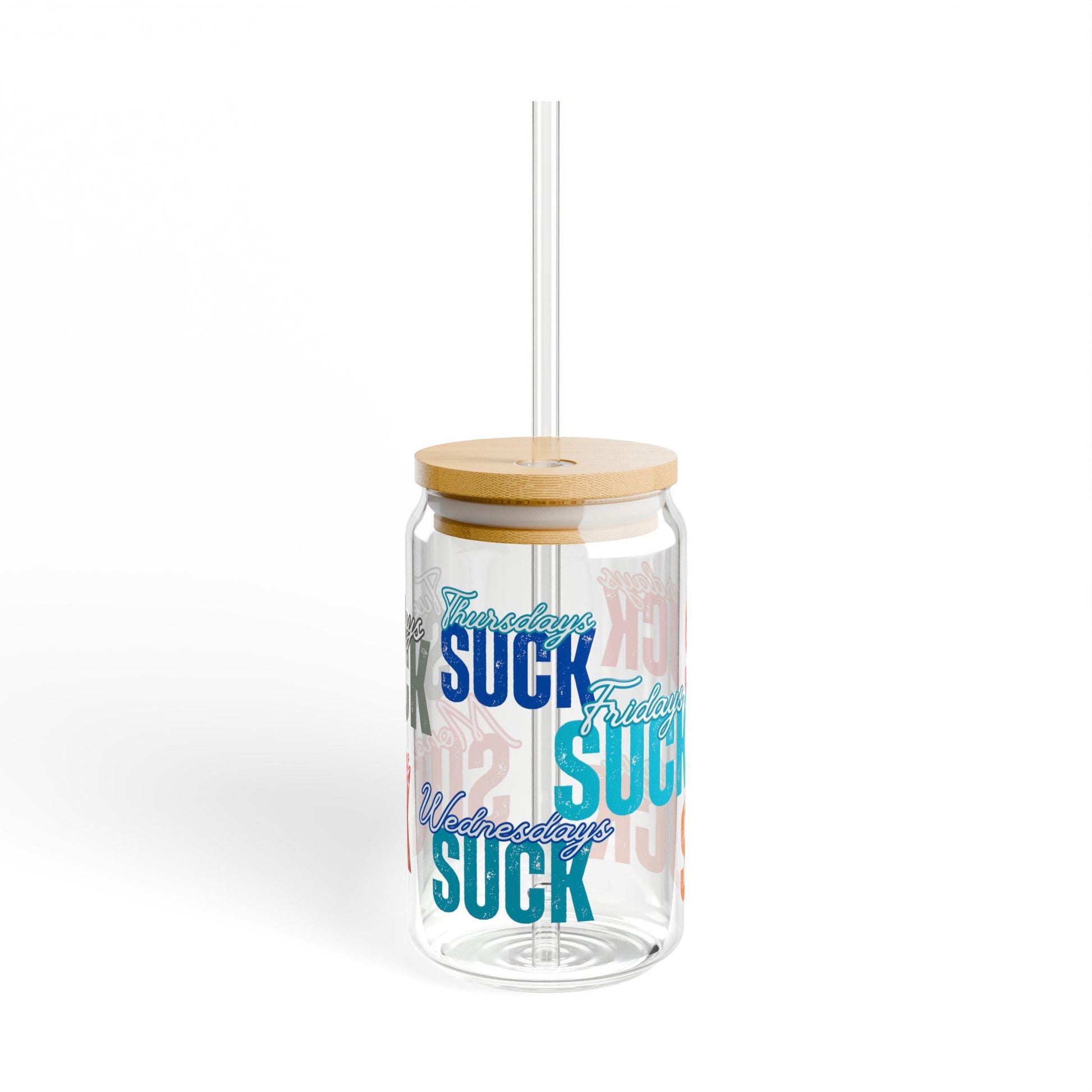Sipper Glass, It SUCKS Funny Drinkware, 16oz, Coffee Lovers Gift, Weekend Vibes, Cute Home Decor, Motivational,Coffee Glass Tumbler,Bad day