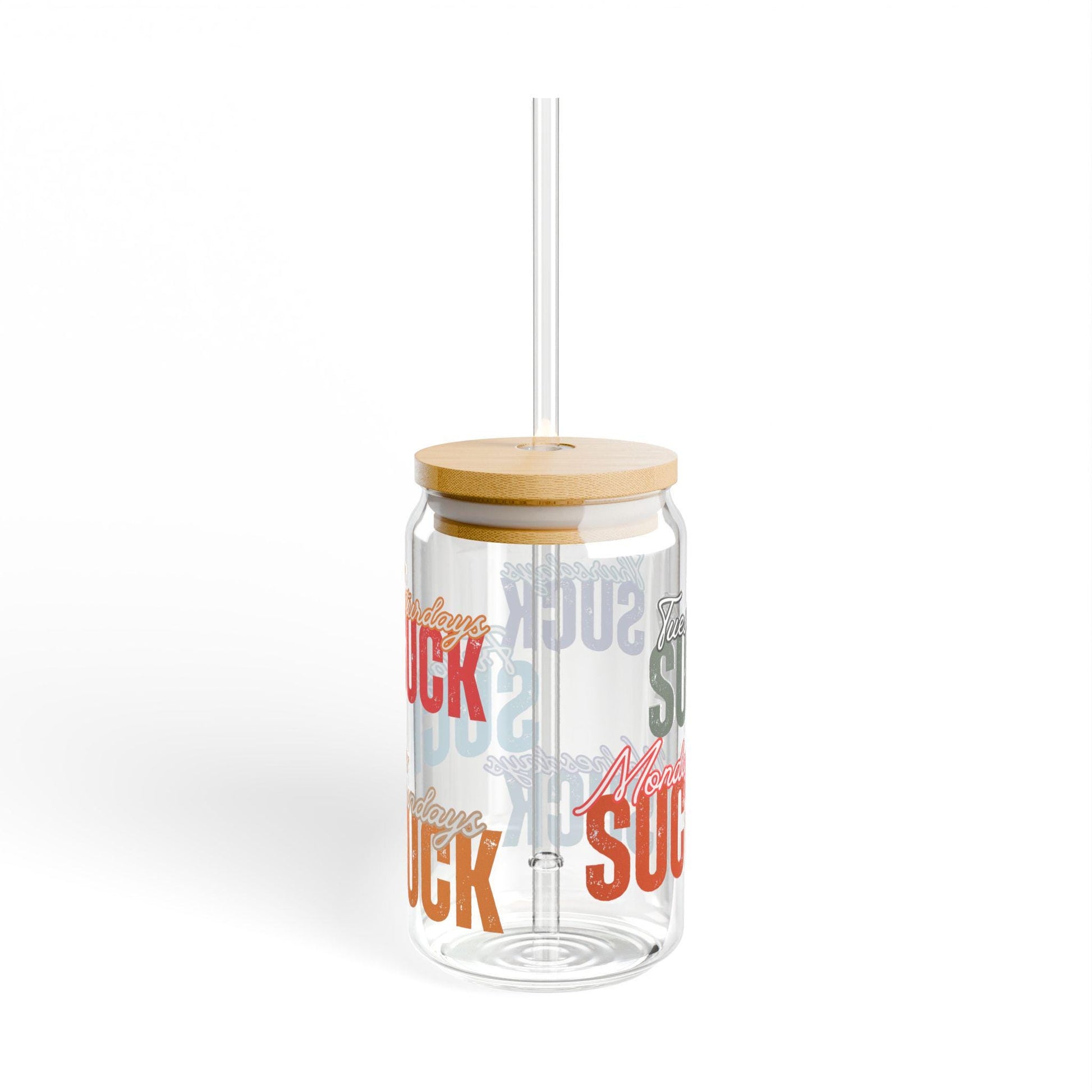 Sipper Glass, It SUCKS Funny Drinkware, 16oz, Coffee Lovers Gift, Weekend Vibes, Cute Home Decor, Motivational,Coffee Glass Tumbler,Bad day