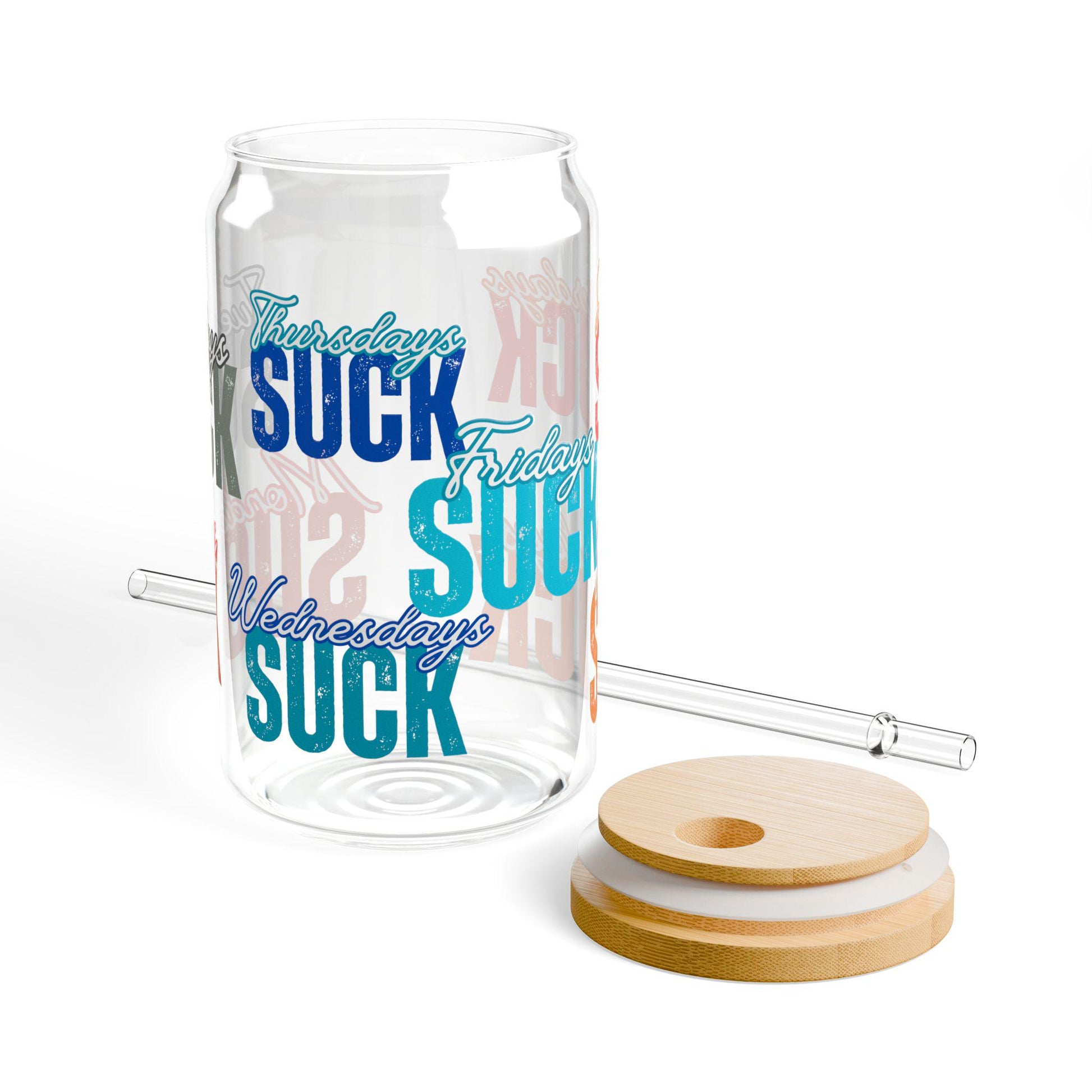 Sipper Glass, It SUCKS Funny Drinkware, 16oz, Coffee Lovers Gift, Weekend Vibes, Cute Home Decor, Motivational,Coffee Glass Tumbler,Bad day