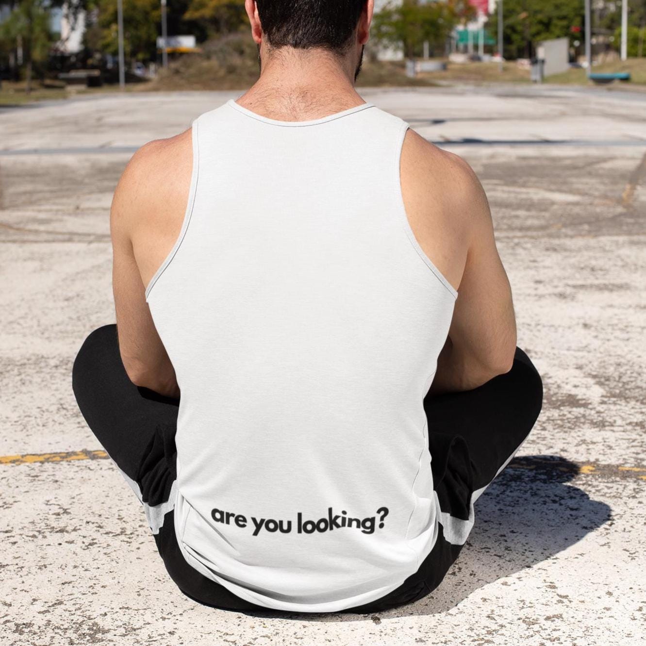 Playful Unisex Tank Top - 'don't, look at me!' | Perfect for Beach Days, Casual Outings, and Summer Festivals, Funny Gift Idea,Wedding Gift