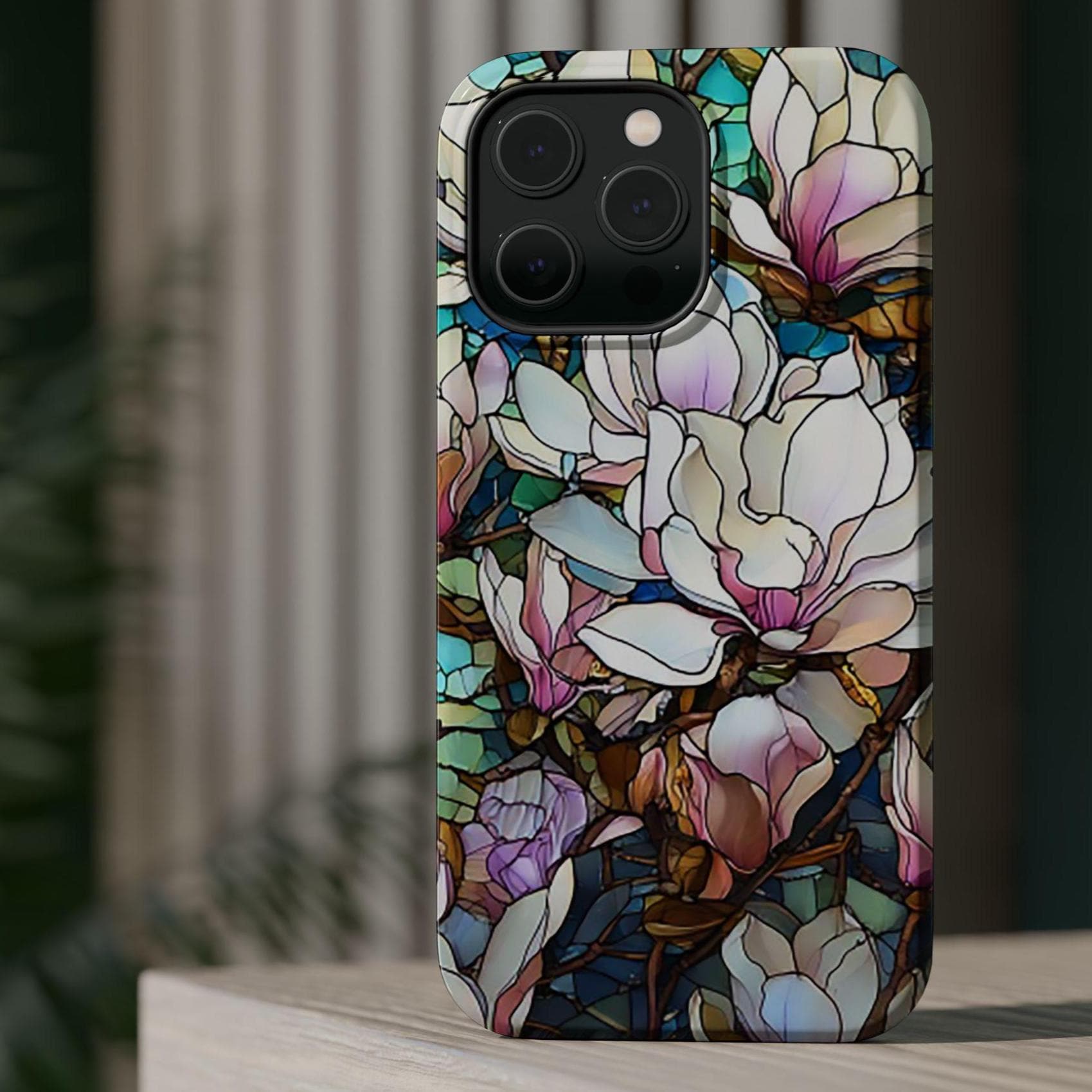 iPhone MAG Stylish Phone Case, Gift for Her, Magnolia Floral Design, Magnetic Tough Case, Spring Decor, Unique Accessory, Phone Protector