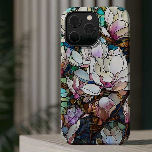 iPhone MAG Stylish Phone Case, Gift for Her, Magnolia Floral Design, Magnetic Tough Case, Spring Decor, Unique Accessory, Phone Protector