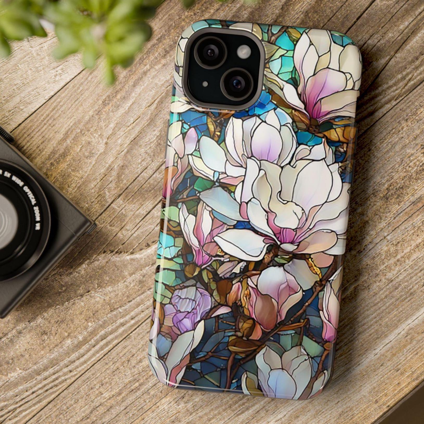 iPhone MAG Stylish Phone Case, Gift for Her, Magnolia Floral Design, Magnetic Tough Case, Spring Decor, Unique Accessory, Phone Protector