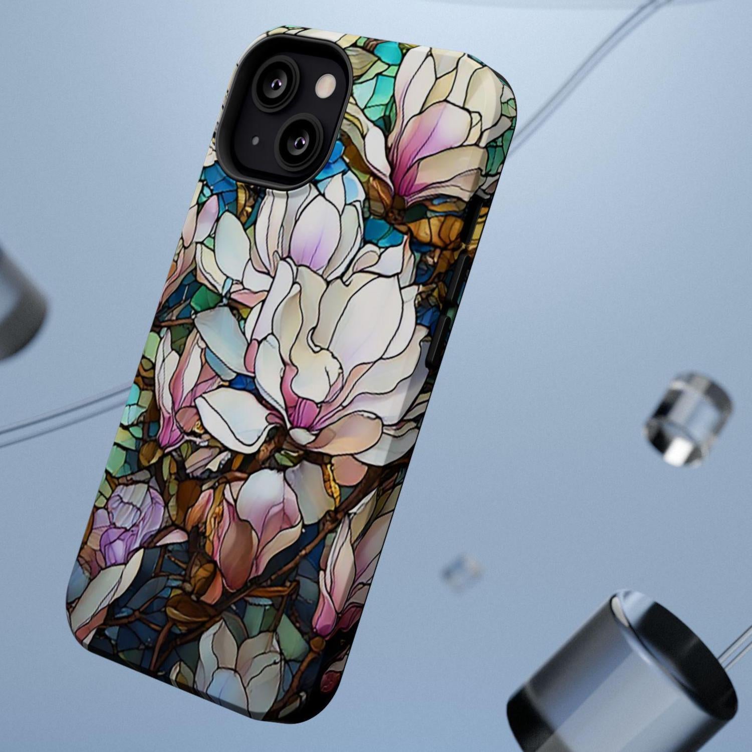 iPhone MAG Stylish Phone Case, Gift for Her, Magnolia Floral Design, Magnetic Tough Case, Spring Decor, Unique Accessory, Phone Protector