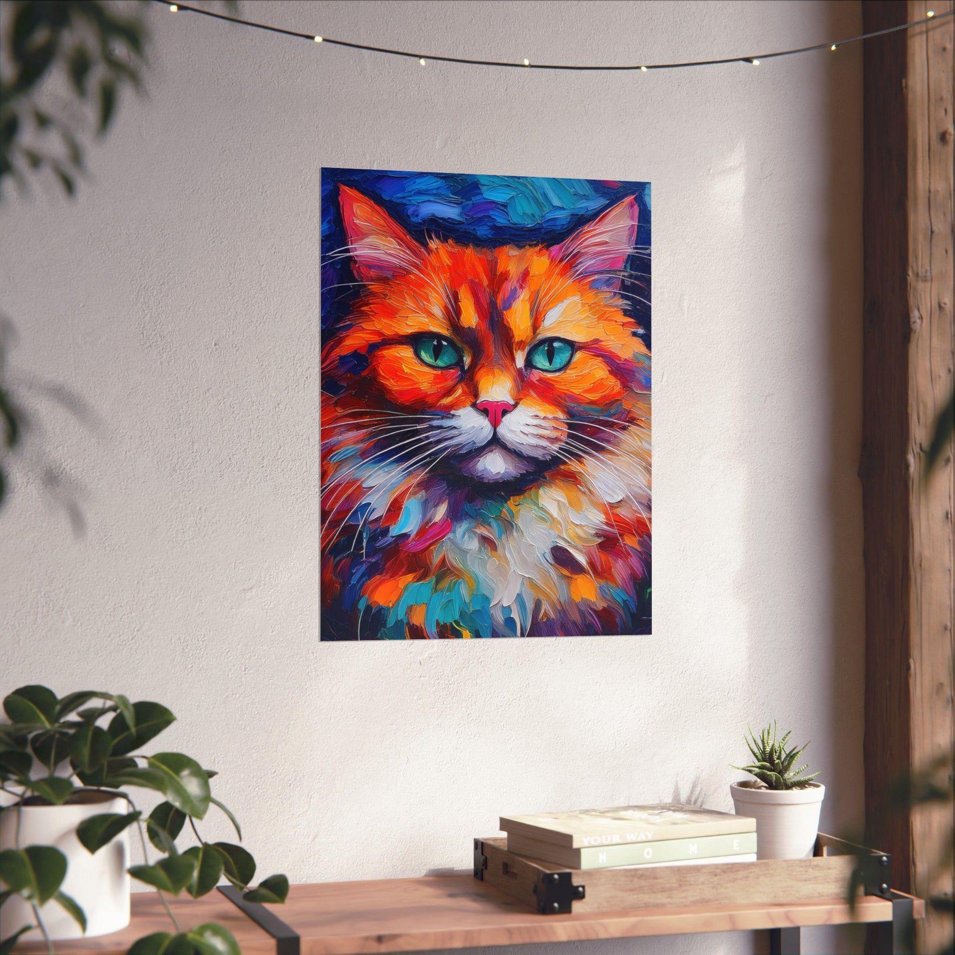 Fashion Fun Cat Vertical Posters, Unisex Neon Design - Matte Wall Art, Room Decor, Cat Lover Gift, Unique Home Decoration, Animal Art Print
