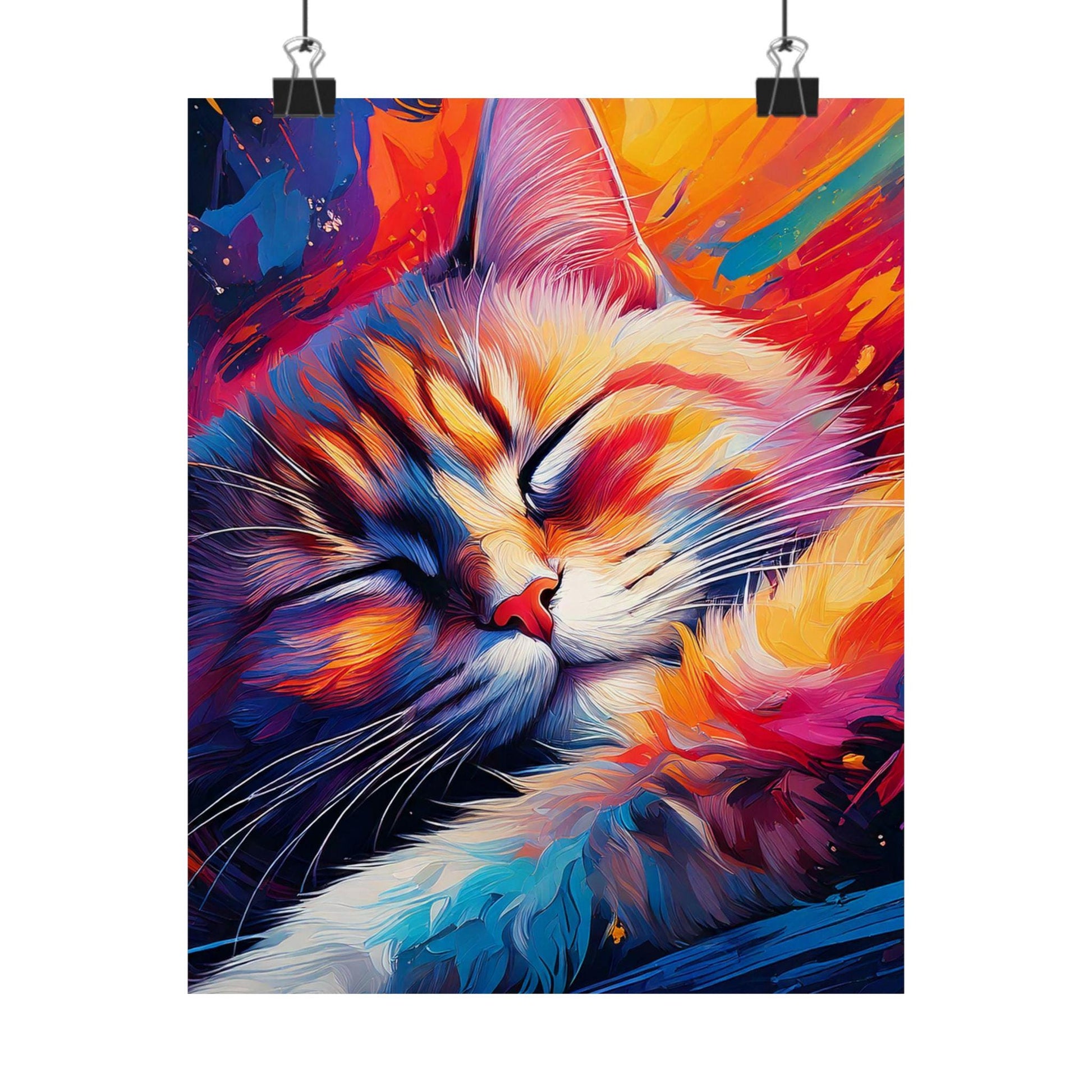 Sleepy Kitty Vertical Poster, Cat Lover Wall Art, Minimalist Feline Decor, Matte Print for Bedroom, Cute Kitten Artwork, Animal Poster Gift,