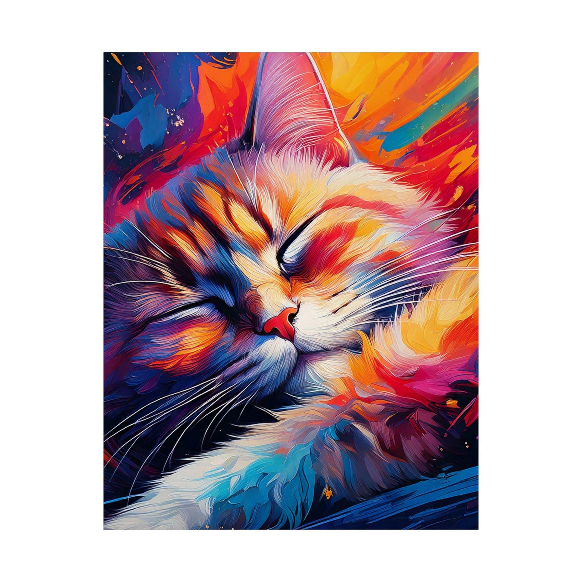 Sleepy Kitty Vertical Poster, Cat Lover Wall Art, Minimalist Feline Decor, Matte Print for Bedroom, Cute Kitten Artwork, Animal Poster Gift,