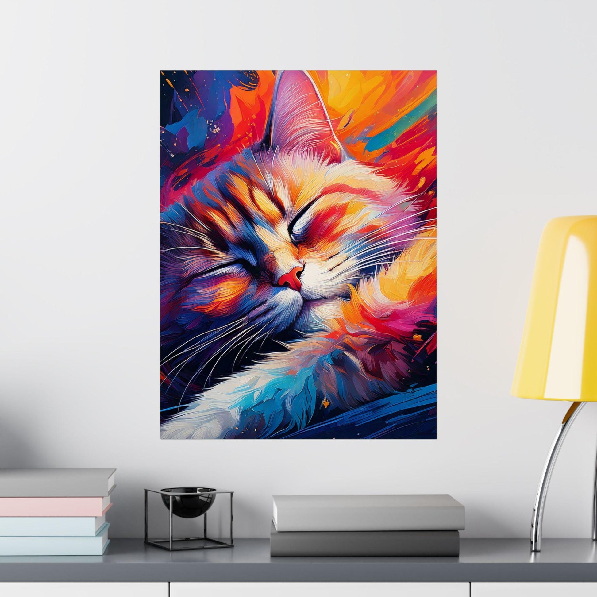 Sleepy Kitty Vertical Poster, Cat Lover Wall Art, Minimalist Feline Decor, Matte Print for Bedroom, Cute Kitten Artwork, Animal Poster Gift,