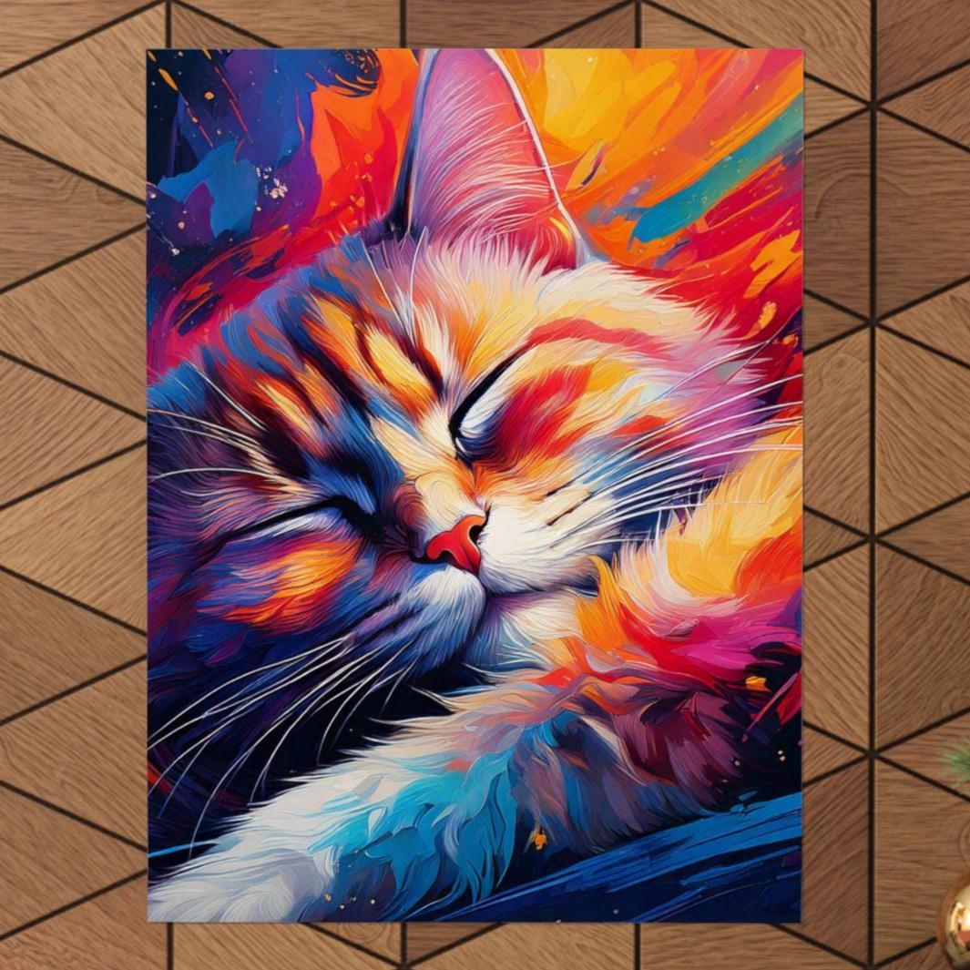 Sleepy Kitty Vertical Poster, Cat Lover Wall Art, Minimalist Feline Decor, Matte Print for Bedroom, Cute Kitten Artwork, Animal Poster Gift,