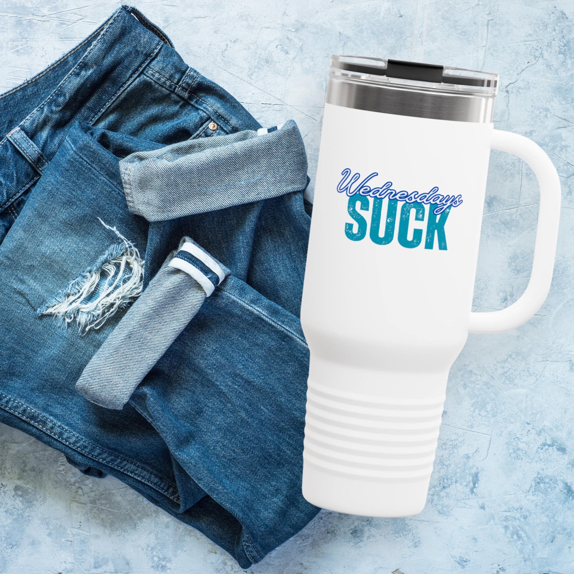 Wednesdays SUCK Insulated Travel Mug, 40oz-Coffee Lovers Gift,Road Trip Cup,Humor Travel Mug,Gifts for Friends,Birthday Gift,Breakup Gift