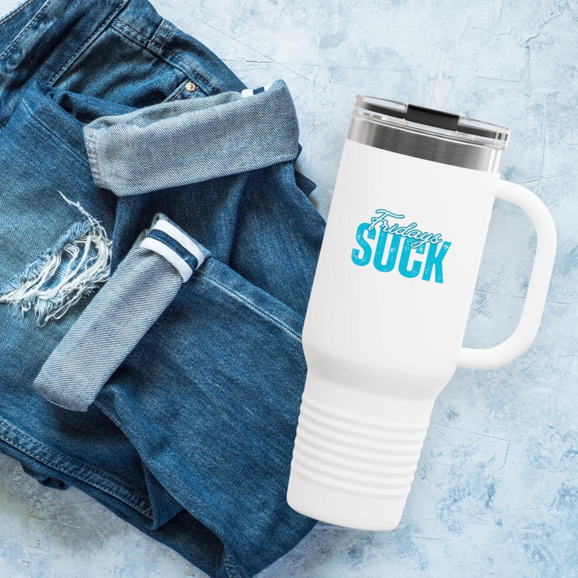 Fridays SUCK Insulated Travel Mug, 40oz - Coffee Lovers Gift,Road Trip Cup, Humor Travel Mug, Gifts for Friends,Unisex,Birthday Gift,Breakup