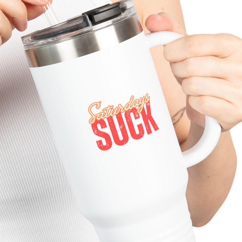 Saturdays SUCK Insulated Travel Mug, 40oz - Coffee Lovers Gift,Road Trip Cup, Humor Travel Mug, Gifts for Friends,Birthday Gift,Breakup Gift