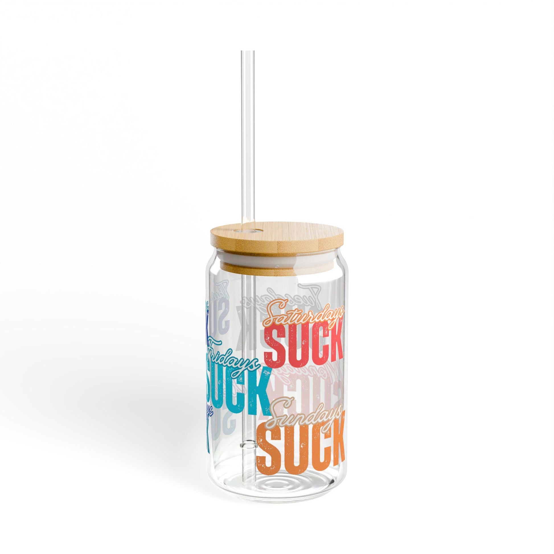 Sipper Glass, It SUCKS Funny Drinkware, 16oz, Coffee Lovers Gift, Weekend Vibes, Cute Home Decor, Motivational,Coffee Glass Tumbler,Bad day