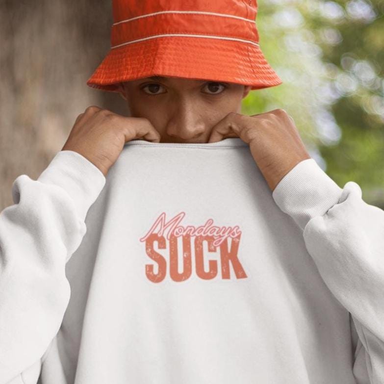 Mondays SUCK Trendy Unisex Crewneck Sweatshirt - Perfect Gift for Friends, Casual Wear, Cozy Lounge Clothing, Birthday Present,Breakup Gift