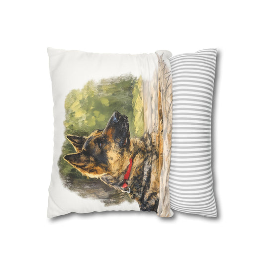 German Shepherd Portrait Faux Suede Square Pillowcase | Dog Decorative Cushion Cover