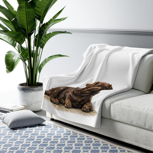 Labradore Illustration Sherpa Fleece Blanket | Cute Laying Dog Print, Pet Memorial Gift