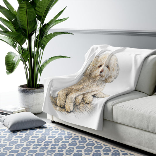 Poodle Illustration Sherpa Fleece Blanket | Cute Laying Dog Print
