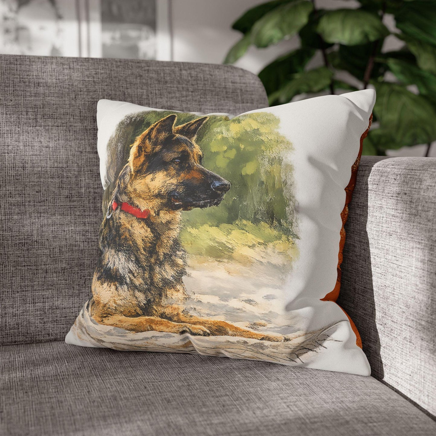 German Shepherd Portrait Faux Suede Square Pillowcase | Dog Decorative Cushion Cover