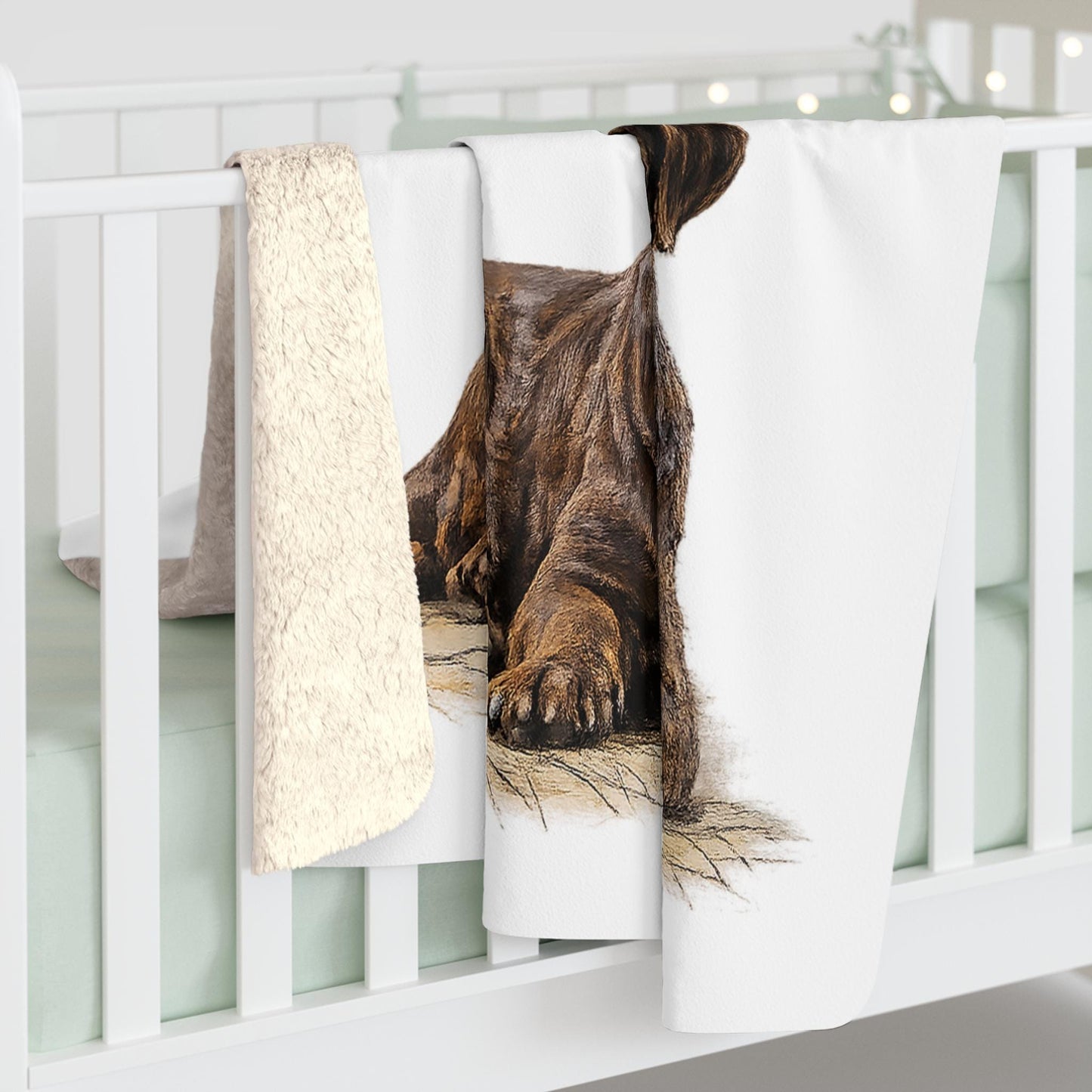 Labradore Illustration Sherpa Fleece Blanket | Cute Laying Dog Print, Pet Memorial Gift