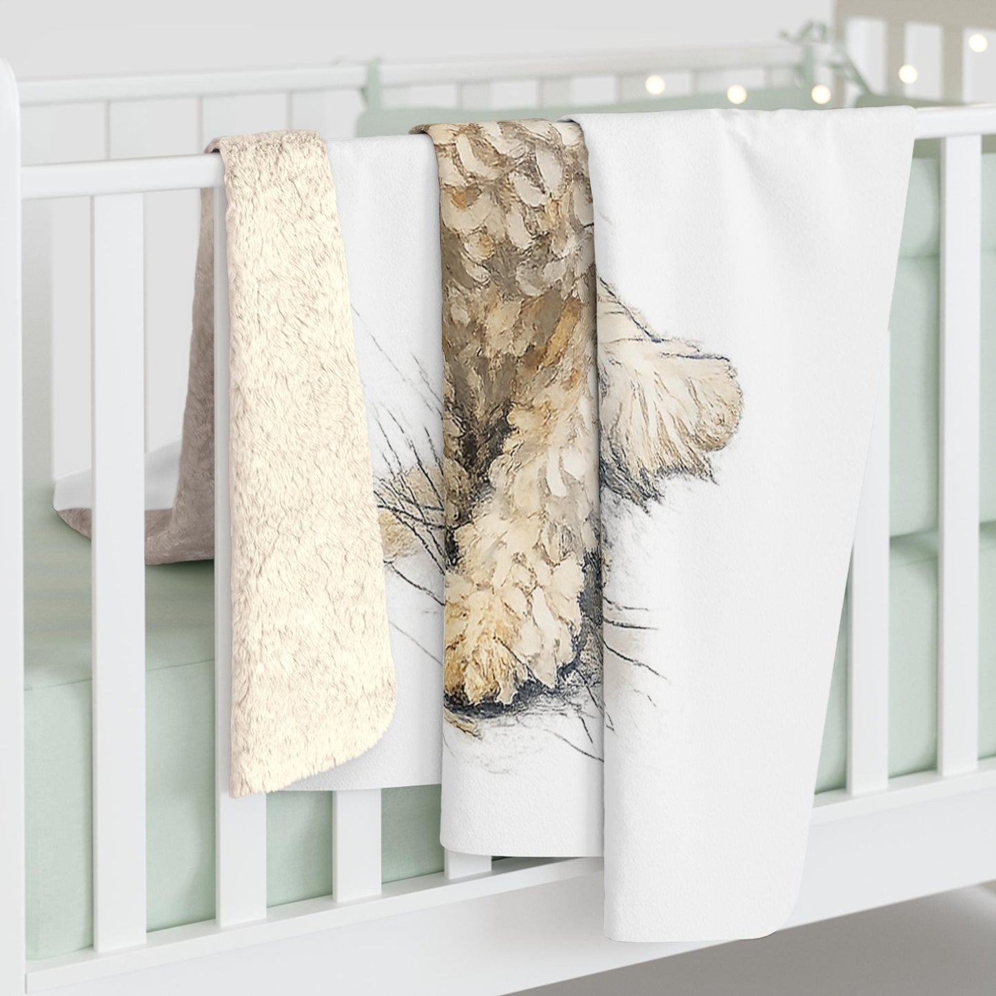 Poodle Illustration Sherpa Fleece Blanket | Cute Laying Dog Print