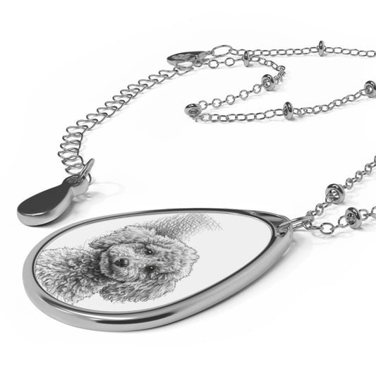 Poodle Illustration Oval Necklace | Pet Portrait Pendant, Dog Memorial, Pet Loss, Birthday Gift