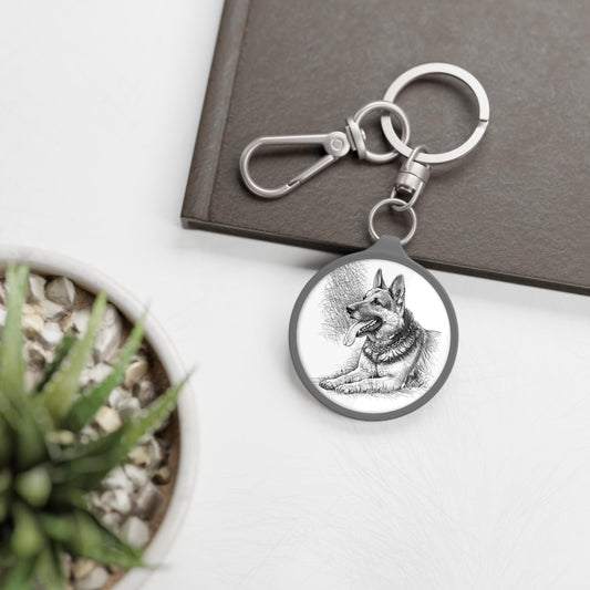 German Shepherd Illustration Keyring Tag | Dog Portrait Keychain