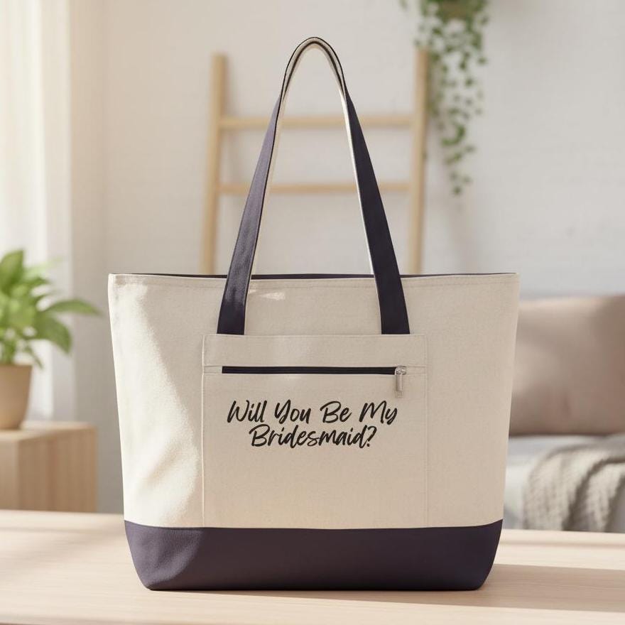 Will You Be My Bridesmaid Tote, Zippered Canvas Bridesmaid Proposal Bag, Bride Crew, Dog Bridesmaid Gift
