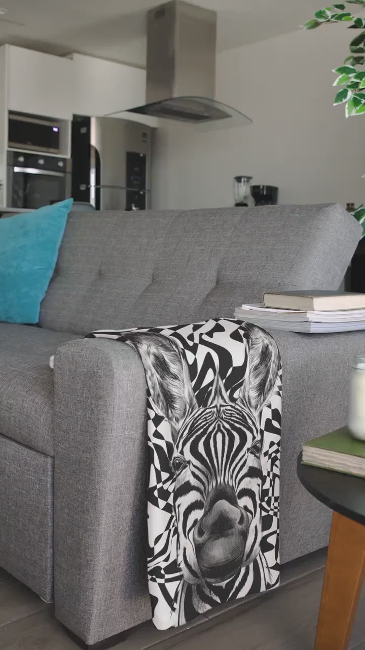 Wild Zebra Print Luxury Velveteen Plush Blanket 50”x60”,Modern Unique Design, Unisex Gift, Super Soft, Great for Travel, For all ages.