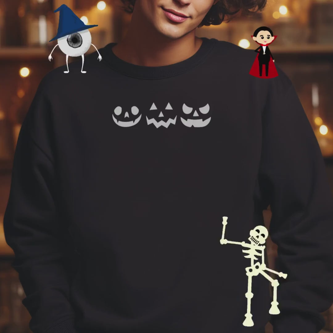 Pumpkin Faces Crewneck Sweatshirt, Halloween Sweatshirt, Halloween apparel, Cozy Halloween sweatshirt, Trick or treat shirt, boo, UNISEX