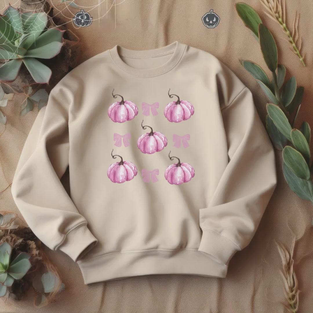 Pink Pumpkin Coquette Crewneck Sweatshirt,Halloween Apparel,Cozy Halloween sweatshirt, Trick or treat shirt,Sweatshirt Girly Coquette Bow