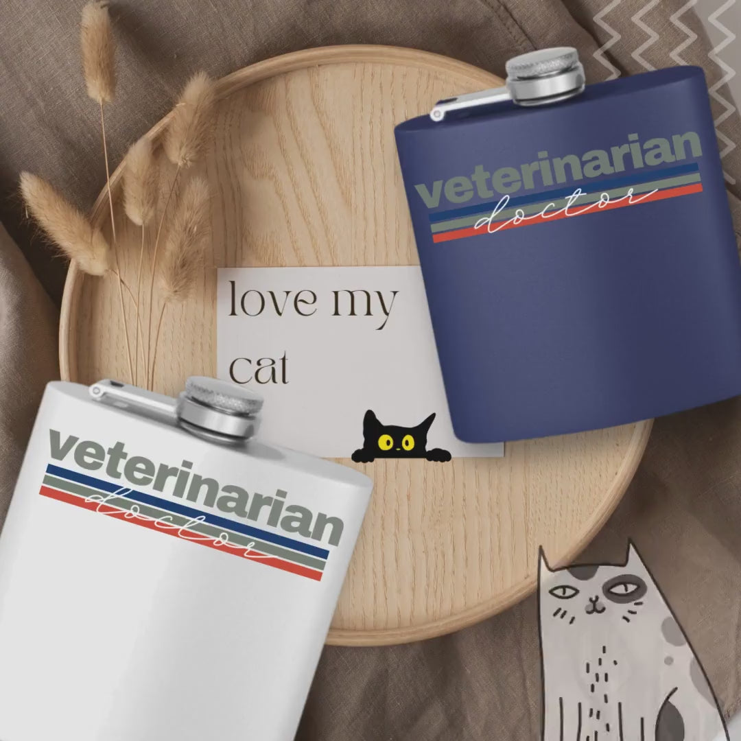 Veterinarian Doctor Stainless Steel Flask, 6oz - Animal Lover Gift, Medical Professional Present, Custom Engraved Hip Flask, Pet Clinic