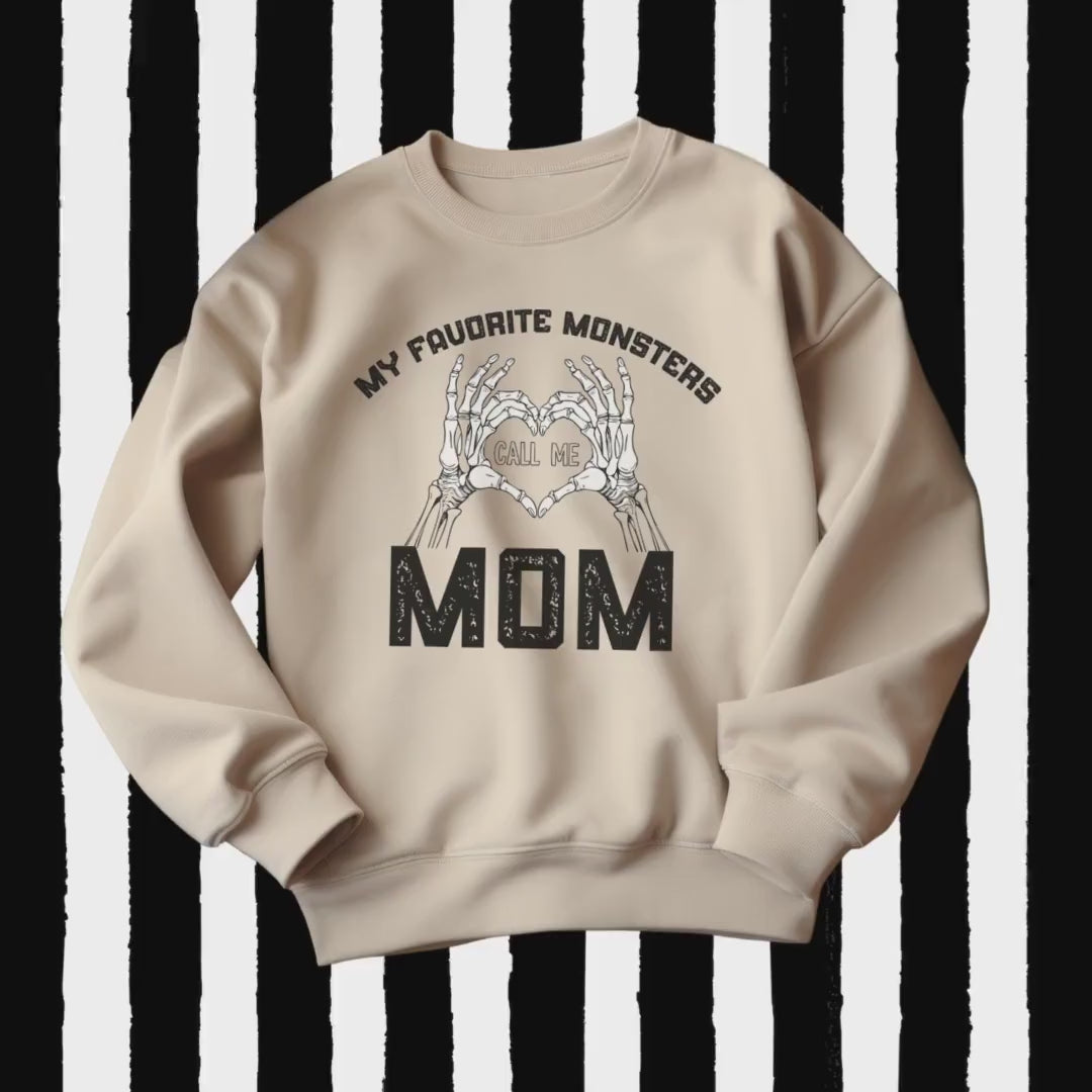 My Favorite Monsters Call Me Mom Crewneck Sweatshirt, Halloween Sweatshirt, Halloween apparel,CozyHalloween sweatshirt,Trick or treat shirt