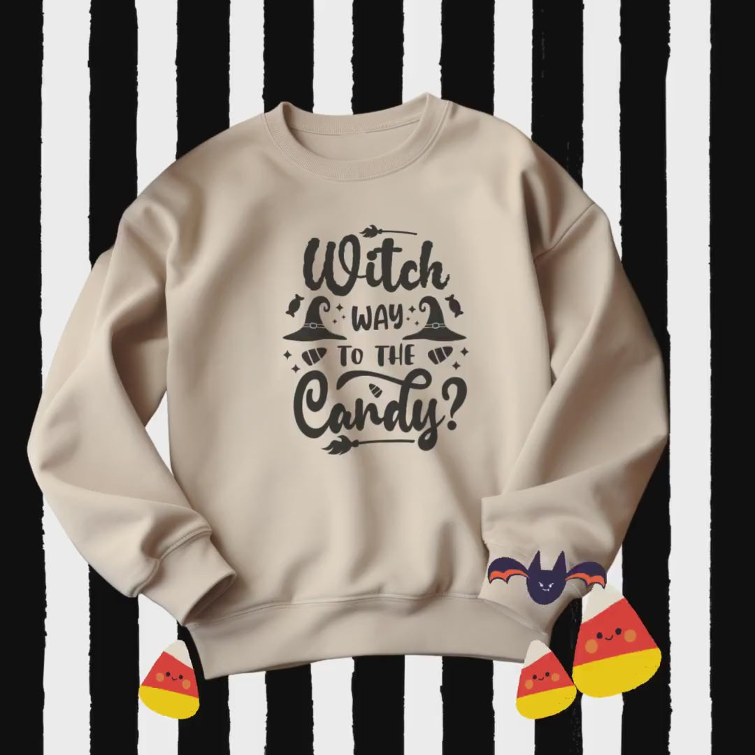 Witch Way to the Candy Crewneck Sweatshirt,Halloween Sweatshirt, Halloween apparel, Cozy Halloween sweatshirt, Trick or treat shirt,Retro