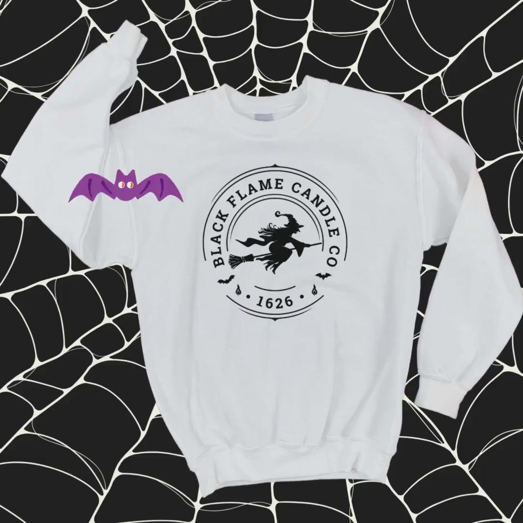 Black Flame Candle Halloween Crewneck Sweatshirt, Halloween apparel, Cute Halloween sweatshirt, Trick or treat shirt, Cozy Halloween Wear