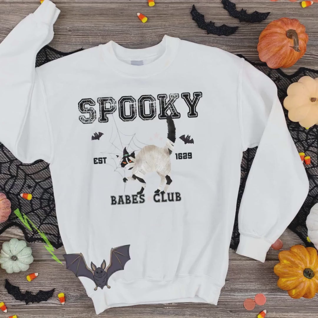 Spooky Babes Club, Halloween Crewneck Sweatshirt, Halloween apparel, Cozy Halloween sweatshirt, Trick or treat shirt, Retro Apparel, Modern