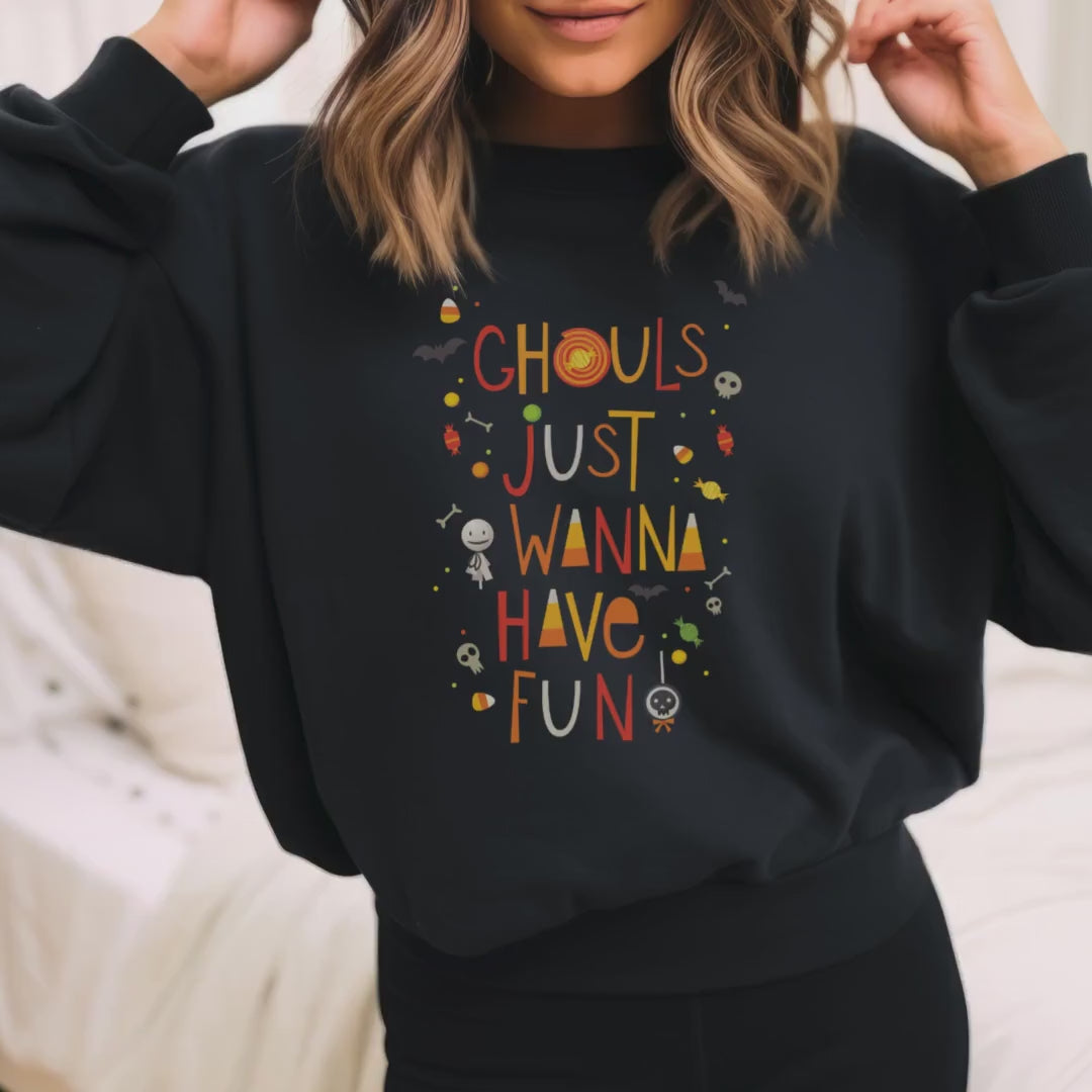 Ghouls Just Wanna Have Fun Crewneck Sweatshirt,Halloween Sweatshirt,Halloween apparel, Cozy Halloween sweatshirt,Trick or treat shirt,Retro