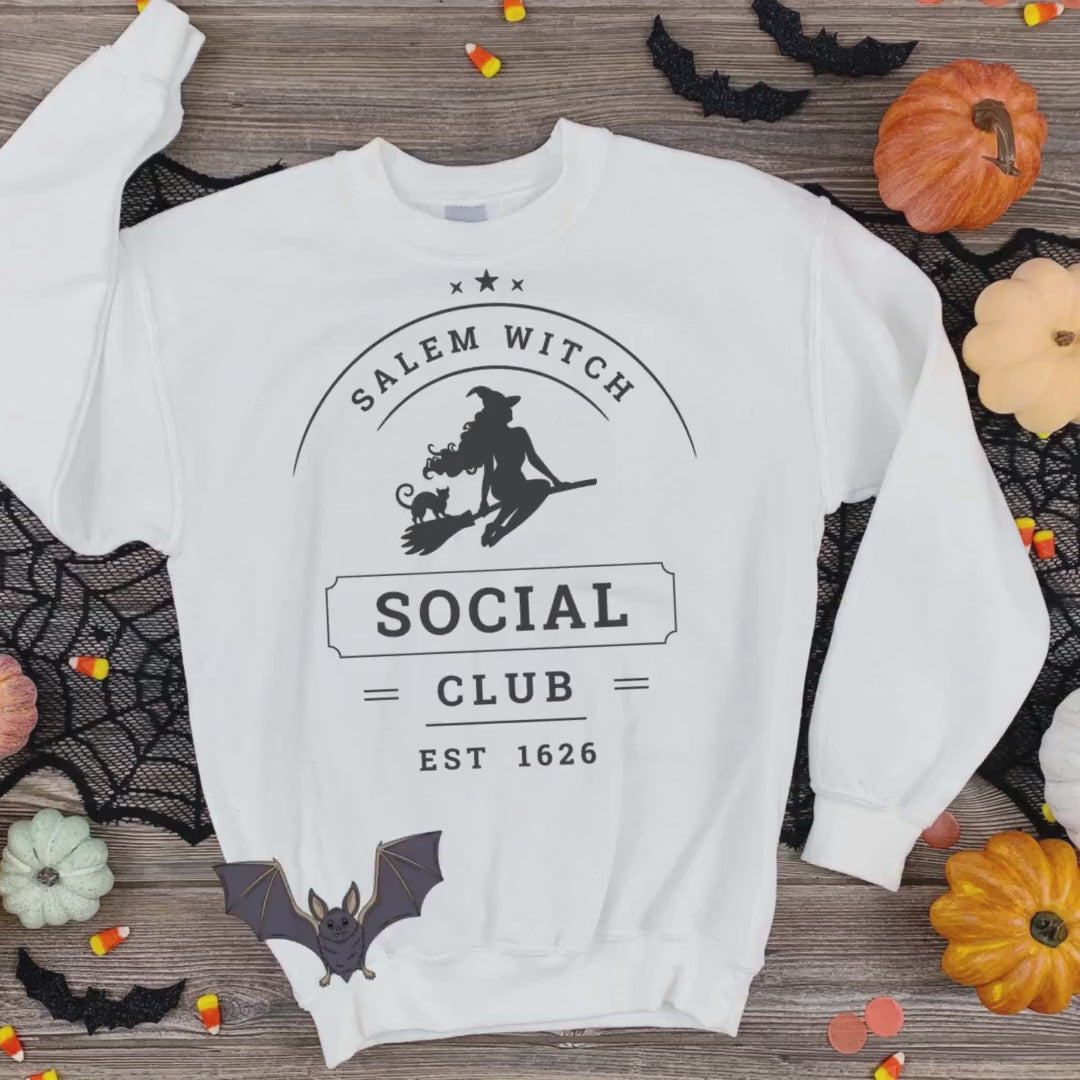 Salem Witch Social Club Crewneck Sweatshirt, AdultHalloweenShirt, Cozy Halloween Wear, Halloween Apparel Sweatshirt, Trick or Treat Shirt